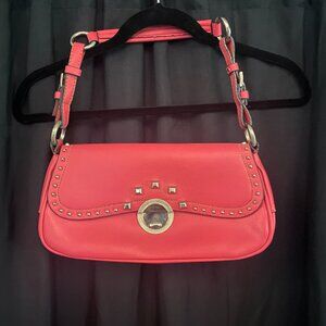 Vintage Hot Pink Leather Purse with metal detail